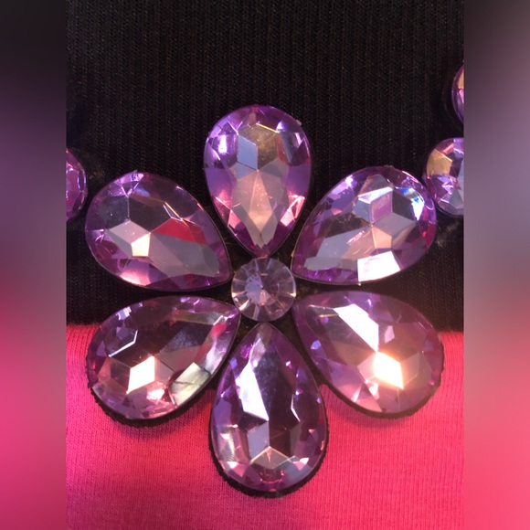 Elegant Purple Rhinestone Floral Necklace Statement Lavender Crystal Ribbon💜 New - Picture 5 of 8